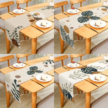 פשוט Morandi עלים קשת אמנות עיצוב דפוס פשתן שולחן ראנר בד לכסות אנטי להחליק כתם לארוחת ערב לחגוג את עיצוב המסיבה