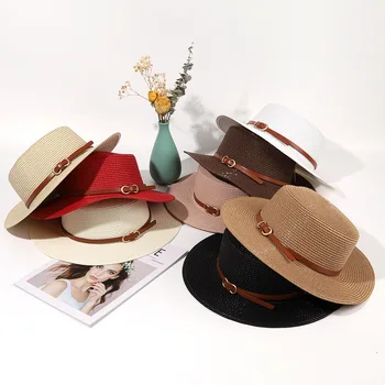 הקיץ העליון השטוח כובעי קש לנשים אופנתיים חדשים חוף השמש כובע נשים אלגנטי חגים כובע מגבעת