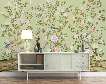 beibehang מודרני אישיות אופנה ציור דקורטיבי טפטים מצוירים ביד בציר פרחים וציפורים רקע הטלוויזיה behang