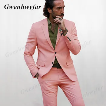 Gwenhwyfar סגנון מקרית דש חליפות גברים ורוד אפור שחור אדום בורדו כחול צהוב 2022 השושבין השושבינים בחתונה טוקסידו