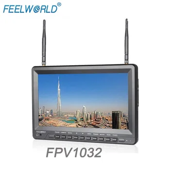 FEELWORLD FPV1032 10.1 אינץ 1024x600 Wireless IPS FPV צג עם סוללה מובנית כפול 5.8 G 32CH מקלט גיוון