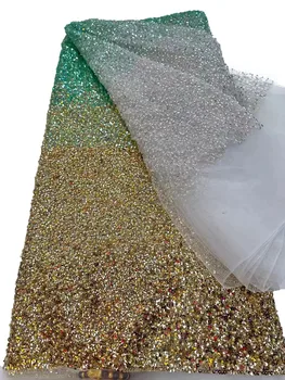 חדש צפיפות חריזה חרוז צינור נצנצים רשת רקמה בד אופנה, שמלות שמלות חתונה בד 5 מטר