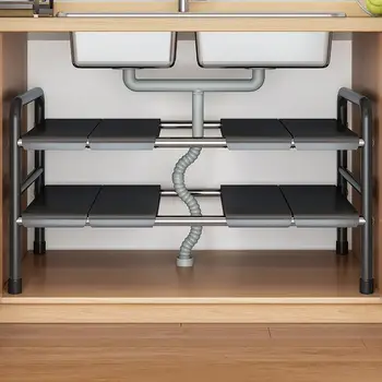 המטבח ארגונית מתחת לכיור מדף מדפי אחסון הניתן להרחבה 2 Tier ארון מדף הכלים מתלה מתחת לכיור בעל האמבטיה מדף