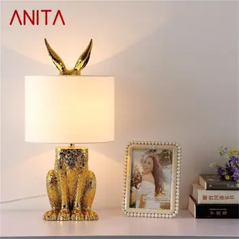 אניטה שרף מנורת שולחן מודרני יצירתי זהב ארנב אהיל LED שולחן אור הביתה הסלון