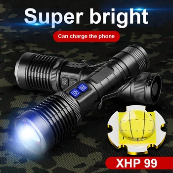 עוצמה Portble פנס LED עם טעינת USB 3 מצבי תאורה XHP99 Zoomable הפנס משמש חיצונית הרפתקאות קמפינג