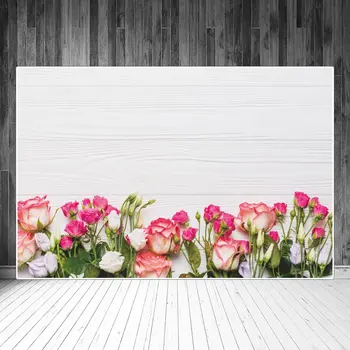 אביב פרחים צילום תפאורות קישוט לבן לוחות עץ רווקות סימן ילד Photocall תמונה רקעים אביזרים