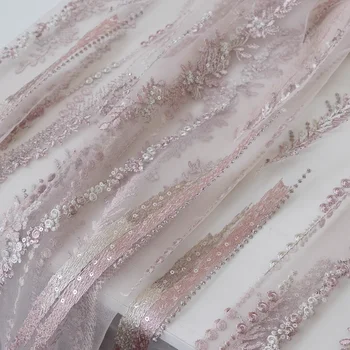 איכות טובה לעשות שמלת כלה חצאית תפירה חומר צמח פרח אקארד פייטים חרוזים רקמה רשת תחרה בד