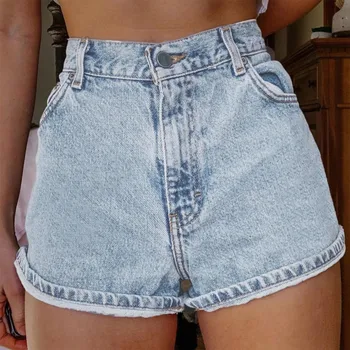 בתוספת גודל קיץ מכנסי ג 'ינס קצרים נשים תכליתי כיס נופש בסגנון מכנסי ג' ינס קצרים רחב הרגליים מכנסי ג 'ינס קצרים נקבה מתאים רופף ג' ינס
