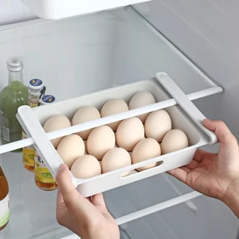 12 רשתות תלוי מגירה ביצה מדף פלסטיק ביצים מיכל מחזיק המקרר פירות תיבת אחסון במטבח מקרר ארגונית