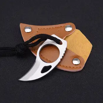 מיני סכין פלדת אל-חלד קאטר נייד כיס עם כיסוי עור Toolp טיול חיצונית ערכת Karambit הצבת מצלמת לשרוד