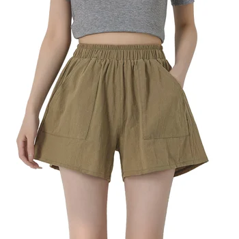 מזדמנים מכנסיים קצרים לנשים 2023 קיץ חדשה מוצק צבע קצרים חוף אופנה חופשי אלסטי המותניים הכיסים במכנסיים קצרים. шорты женский