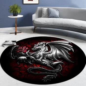 הדפסת 3D אדום רוז הדרקון סיבוב השטיח בסלון קישוט שחור מחצלות הביתה חדר אמבטיה חדר השינה ליד המיטה שטיח נגד החלקה