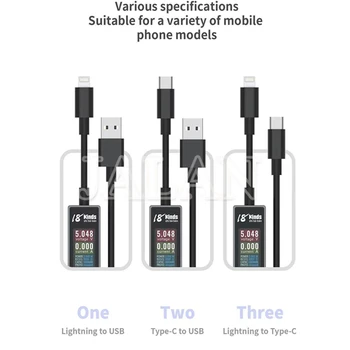18 סוגים AV-Line USB זרם טעינה גילוי כבל 1.2 מ ' עבור iPhone Android Pad המתח והזרם הבוחן
