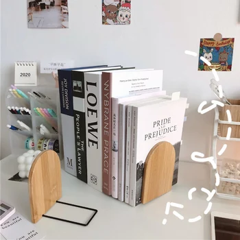 טבע עץ כריכה תמיכה ללא החלקה מגזינים הספר מחזיק שולחן העבודה אחסון מדף אלבומים DVD Bookrack שולחן העבודה הביתי אחסון