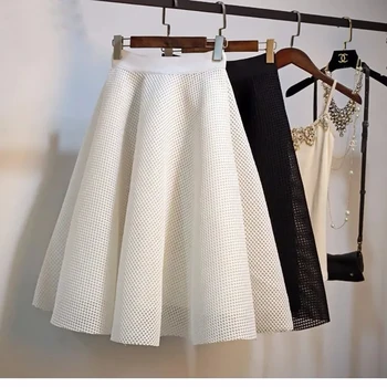 עם קו מותן גבוה חלול לבן שחור טוטו חצאית נשים אופנה קוריאנית מידי חצאיות נשים 2023 אביב