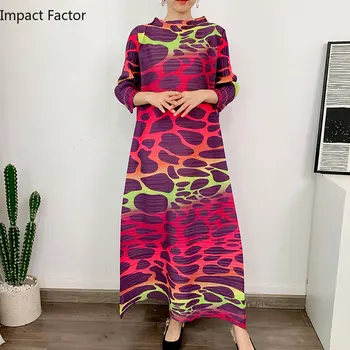 אופנה גיאומטריות מודפס מקסי קפלים שמלה ניגודיות צבע רופף אלגנטי פסטיבל שמלות לנשים 2023 חדש של בגדי קיץ.