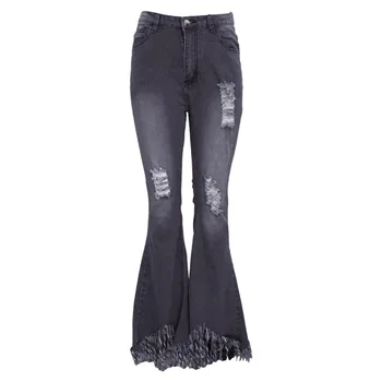 נשים סלים הזיקוק מכנסיים רחבים הרגל קרע ג 'ינס מחוספס הקצה לחצן כיסי מכנסיים מתרחבים ג' ינס מכנסיים רחוב בציר מכנסיים 2023 חם