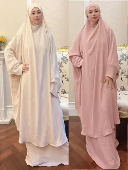 רמדאן 2 חתיכה Jilbab זמן Khimar להגדיר Abaya נשים מוסלמיות תפילה בגד דובאי הסעודית תפילה השמלה 2 חתיכת השמלה סטים עיד Niqab