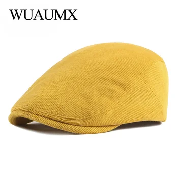 Wuaumx Sprin סתיו כומתות על גברים knittin מצחיית הכובע מזדמן Fasion נשים כומתה מוצק צהוב כחול לשיא שטוח כובע Duckbill 