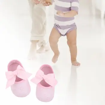 1 זוג Prewalker נעלי Bowknot עיצוב לנשימה נוח נגד החלקה העור ידידותי בנות תינוק בעריסה הנעליים לאביב