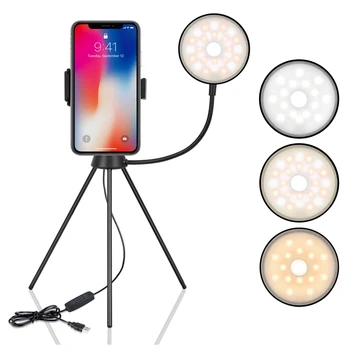 NS-08 איפור לחיות Selfie למלא טבעת אור צילום LED ניתן לעמעום הטבעת מנורה עם הטלפון חצובה Stand מחזיק