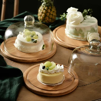 עץ פשוט עוגה עומד כיסוי זכוכית לחם מאפה בצלחת מטבח ביתי עוגת כלים פירות תצוגת צלחת חטיפים קינוח מגשים
