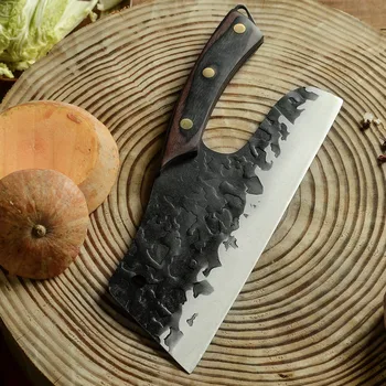סכין מטבח גבוהה פחמן פלדה אל חלד 9ס מ רוחב הלהב מזויפים בעבודת יד סכין קצבים, לקצוץ את הקופיץ סכין שף ידית עץ