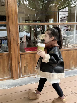 בנות פרווה 2022 קוריאנית חורף חדש של ילדים קוריאני חופשי ערבי מעיל עור