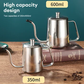 נירוסטה קפה צר וארוך זרבובית טפטוף קומקום ידנית יוצקים מעל מכונת קפה תה סיר 350ml/600ml עם מכסה