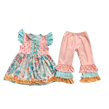 חם מכירה ילדים בגדי מעצבים בנות בוטיק בגדים פרח ילדה בגדים לאביב קיץ קצר סטים אופנה בגדי ילדות