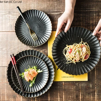 8 אינץ ' /10 אינץ חלבית זהב רים קרמיקה חרצית צלחת יצירתי אישיות יפנית שולחן המערבי צלחת סטייק בצלחת