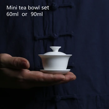 מיני 60ml Gaiwan לתה מוצק לבן פורצלן Tureen עם מכסה Teaware מסע קונג פו ערכת תה סיני כוס תה קערות קטנות Chawan