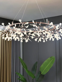 מודרני רומנטי גחלילית LED נברשת מסוגנן ענף עץ מתכת עגול בחדר האוכל בסלון וילה גלריית קישוט במקום.