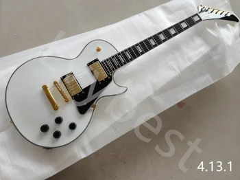 Lvybest גיטרה חשמלית מוצקה צבע לבן זהב חלקים שחור Pickguard רוזווד סקייט אצבעות מיוחד Headstock צורה