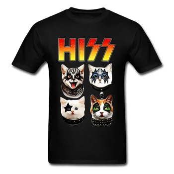 נשיקה היס חתול פרודיה מצחיק Tshirts רוק מיאו-קבוצת גברים חולצה Hiphop רוק החדש מקסימום & טיז גותי באיכות גבוהה