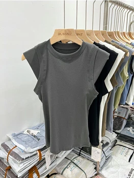 חם ללא שרוולים חולצת טי-שירט O-צוואר כותנה גופייה אסתטי בגדים משרד ליידי אריג הקיץ החדש של הנשים אלגנטי חולצות 2023