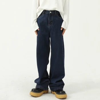 גברים ונשים הגירסה הקוריאנית חופשי אמצע המותן באגי ג 'ינס Y2K סגנון כחול כהה היפ הופ מזדמנים מכנסיים Y2k ג' ינס של גברים