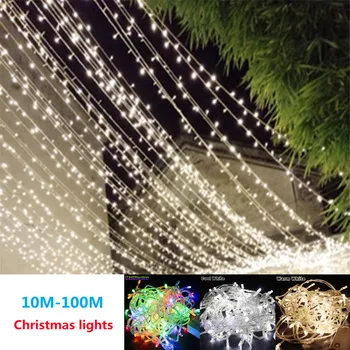 10M 100M Led מחרוזת גרלנד עץ חג מולד פיות שרשרת אור עמיד למים בית גן מסיבת חתונה חיצוני חג קישוט