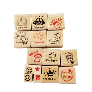 15Pcs קריקטורה חמודה מעץ המורה החותם חותמת DIY מעץ גומי עבור נייר מכתבים עיצוב אלבומים עיצוב אלבומים
