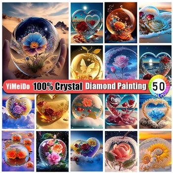 YiMeiDo 100% קריסטל יהלום הציור אוהב את הנוף יהלום פסיפס רוז פרח אמנות ריינסטון רקמה ציור עיצוב הבית מתנה