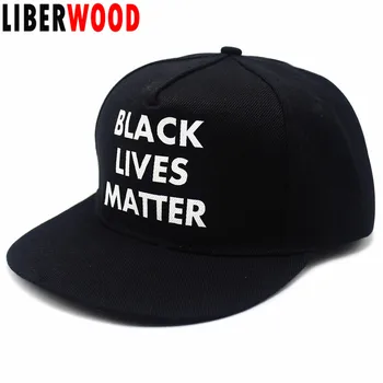 LIBERWOOD שחור חייהם משנה סמל מודפס שחור Baseabll כובע כובע Mens Womens שטוח ביל כובע קיץ Snapback כובע יוניסקס