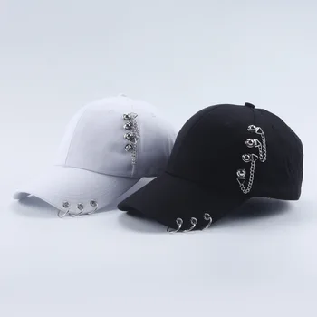 איכות גבוהה מתכווננת כובע בייסבול עם טבעת חיצונית ספורט סאן קאפ לנשים גברים אופנה כובע Snapback שרשרת פאנק כובע קיץ