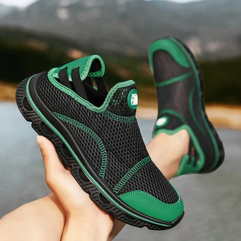 גברים שכשוך נעלי קיץ סנדלי אופנה חלול החוצה לנשימה לסרוג נעלי ספורט לנוער רחוב מגניב נוח להחליק על נעלי ספורט